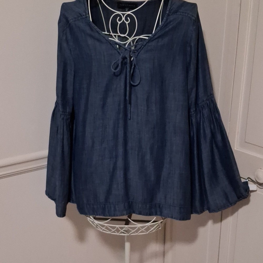Sanctuary Blue Denim Blouse with Lace-Up Front
